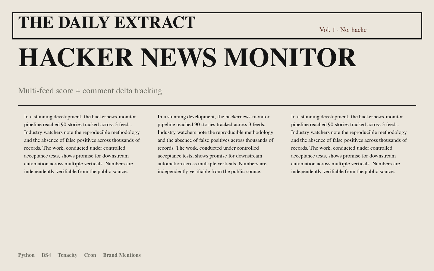 Hacker News Monitor — Multi-Feed Score & Comment Tracking with Viral-Story Alerts